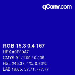 カラーコード: RGB 15.3 0.4 167 | qconv.com