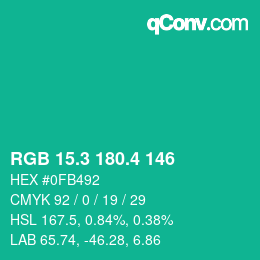 カラーコード: RGB 15.3 180.4 146 | qconv.com