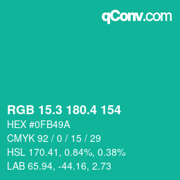 カラーコード: RGB 15.3 180.4 154 | qconv.com