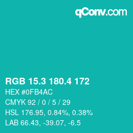 カラーコード: RGB 15.3 180.4 172 | qconv.com