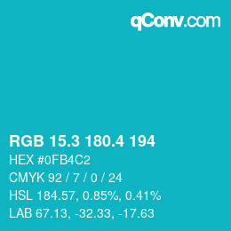 カラーコード: RGB 15.3 180.4 194 | qconv.com