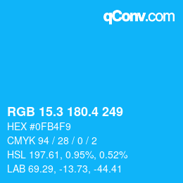 カラーコード: RGB 15.3 180.4 249 | qconv.com