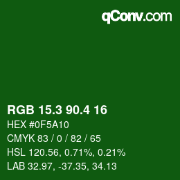 カラーコード: RGB 15.3 90.4 16 | qconv.com