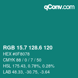 カラーコード: RGB 15.7 128.6 120 | qconv.com