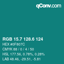 カラーコード: RGB 15.7 128.6 124 | qconv.com