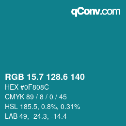 カラーコード: RGB 15.7 128.6 140 | qconv.com