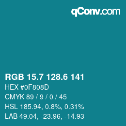 カラーコード: RGB 15.7 128.6 141 | qconv.com
