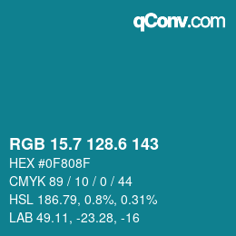 カラーコード: RGB 15.7 128.6 143 | qconv.com