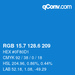 カラーコード: RGB 15.7 128.6 209 | qconv.com