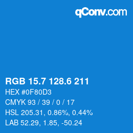 カラーコード: RGB 15.7 128.6 211 | qconv.com