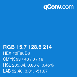 カラーコード: RGB 15.7 128.6 214 | qconv.com