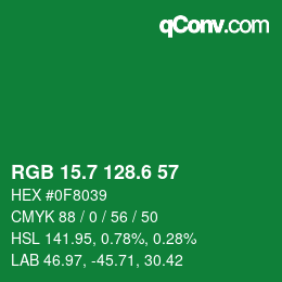 カラーコード: RGB 15.7 128.6 57 | qconv.com