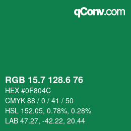カラーコード: RGB 15.7 128.6 76 | qconv.com