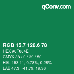 カラーコード: RGB 15.7 128.6 78 | qconv.com