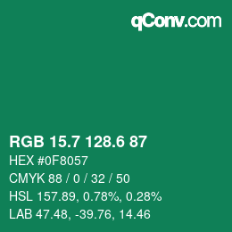 カラーコード: RGB 15.7 128.6 87 | qconv.com