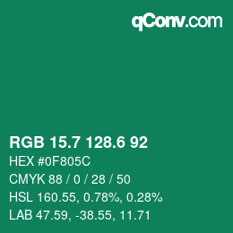 カラーコード: RGB 15.7 128.6 92 | qconv.com