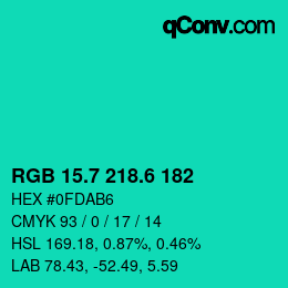 カラーコード: RGB 15.7 218.6 182 | qconv.com
