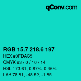 カラーコード: RGB 15.7 218.6 197 | qconv.com