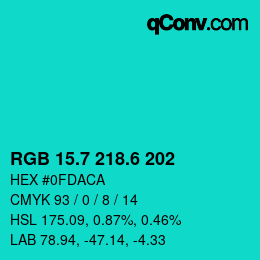 カラーコード: RGB 15.7 218.6 202 | qconv.com