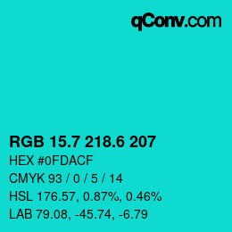 カラーコード: RGB 15.7 218.6 207 | qconv.com