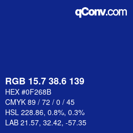 カラーコード: RGB 15.7 38.6 139 | qconv.com