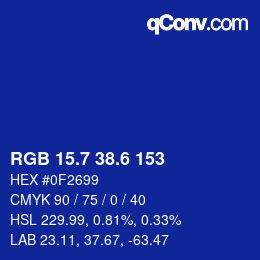 カラーコード: RGB 15.7 38.6 153 | qconv.com