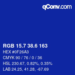 カラーコード: RGB 15.7 38.6 163 | qconv.com