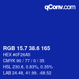 カラーコード: RGB 15.7 38.6 165 | qconv.com