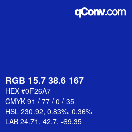 カラーコード: RGB 15.7 38.6 167 | qconv.com