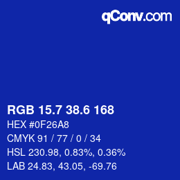 カラーコード: RGB 15.7 38.6 168 | qconv.com