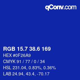 カラーコード: RGB 15.7 38.6 169 | qconv.com