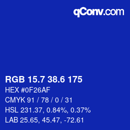 カラーコード: RGB 15.7 38.6 175 | qconv.com