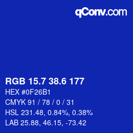 カラーコード: RGB 15.7 38.6 177 | qconv.com