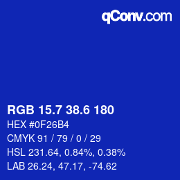 カラーコード: RGB 15.7 38.6 180 | qconv.com