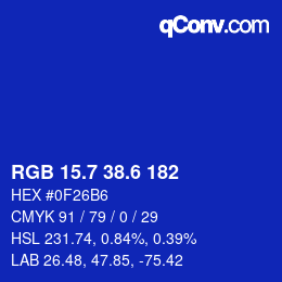 カラーコード: RGB 15.7 38.6 182 | qconv.com