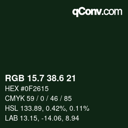 カラーコード: RGB 15.7 38.6 21 | qconv.com