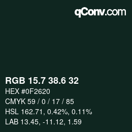 カラーコード: RGB 15.7 38.6 32 | qconv.com