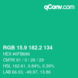 カラーコード: RGB 15.9 182.2 134 | qconv.com