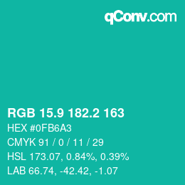 カラーコード: RGB 15.9 182.2 163 | qconv.com