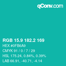 カラーコード: RGB 15.9 182.2 169 | qconv.com