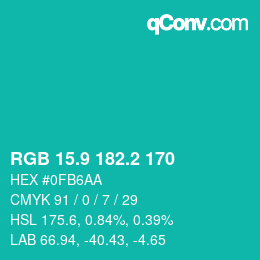 カラーコード: RGB 15.9 182.2 170 | qconv.com