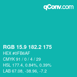 カラーコード: RGB 15.9 182.2 175 | qconv.com