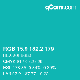 Color code: RGB 15.9 182.2 179 | qconv.com