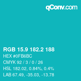 カラーコード: RGB 15.9 182.2 188 | qconv.com