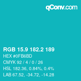 カラーコード: RGB 15.9 182.2 189 | qconv.com