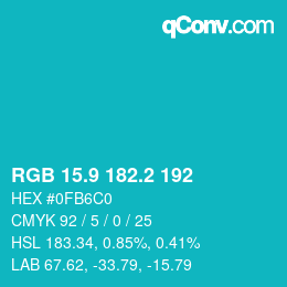 カラーコード: RGB 15.9 182.2 192 | qconv.com