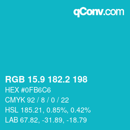 カラーコード: RGB 15.9 182.2 198 | qconv.com