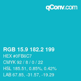 カラーコード: RGB 15.9 182.2 199 | qconv.com