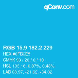 カラーコード: RGB 15.9 182.2 229 | qconv.com