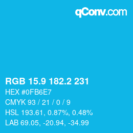 カラーコード: RGB 15.9 182.2 231 | qconv.com